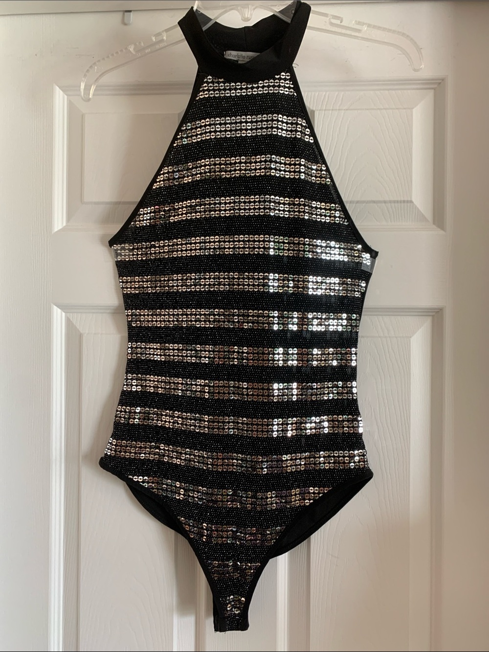Charlotte Russe Black Sequin Halter Top